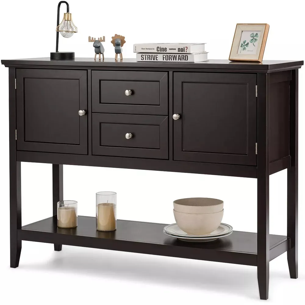 Costway Sideboard Buffet Table Wooden Console Table w/ Drawers & Storage Cabinets