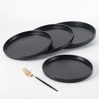 HIXIN TC0026 Assiette plate ronde noire en mélamine de qualité alimentaire, aspect céramique, pour barbecue, steak et plats occidentaux