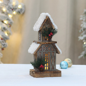Cabanes en bois carbonisé éclairées, toit enneigé, décorations de Noël, forme de maison, artisanat décoratif - Product Image 3
