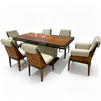 Table à manger rectangulaire moderne de luxe en bois massif avec pieds en métal, mobilier de maison personnalisable