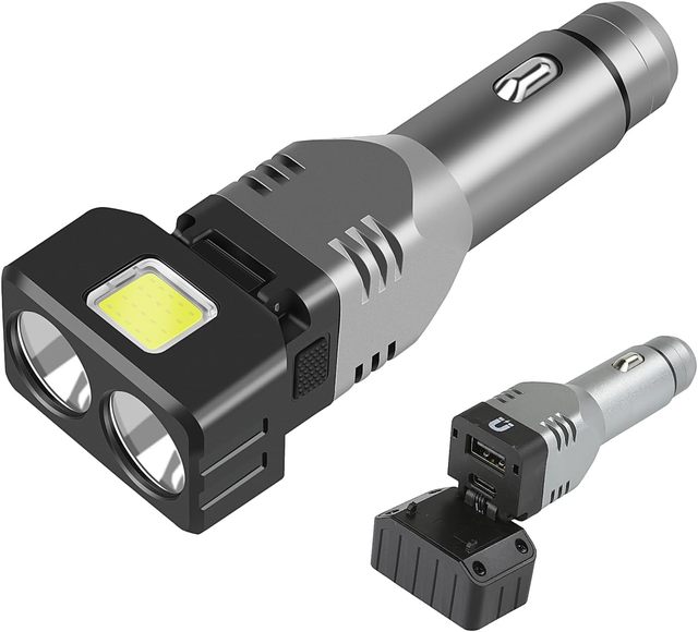 12V Car Charging Led Flash Light Dual Head Aluminum  Magnetic Cob Work Light  With Breaking Hammer  for Emergency Repairing