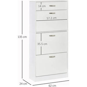 Meuble de rangement pour chaussures autoportant à 3 niveaux, design moderne, porte basculante, bois blanc, gain de place, avec tiroir - Product Image 4