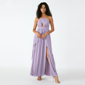 Personalizzato Viola Da Sposa Abito Da Damigella D'onore del Halter Chiffon Lungo Delle Donne <span class=keywords><strong>Abiti</strong></span> Da Damigella D'onore - Product Image 4