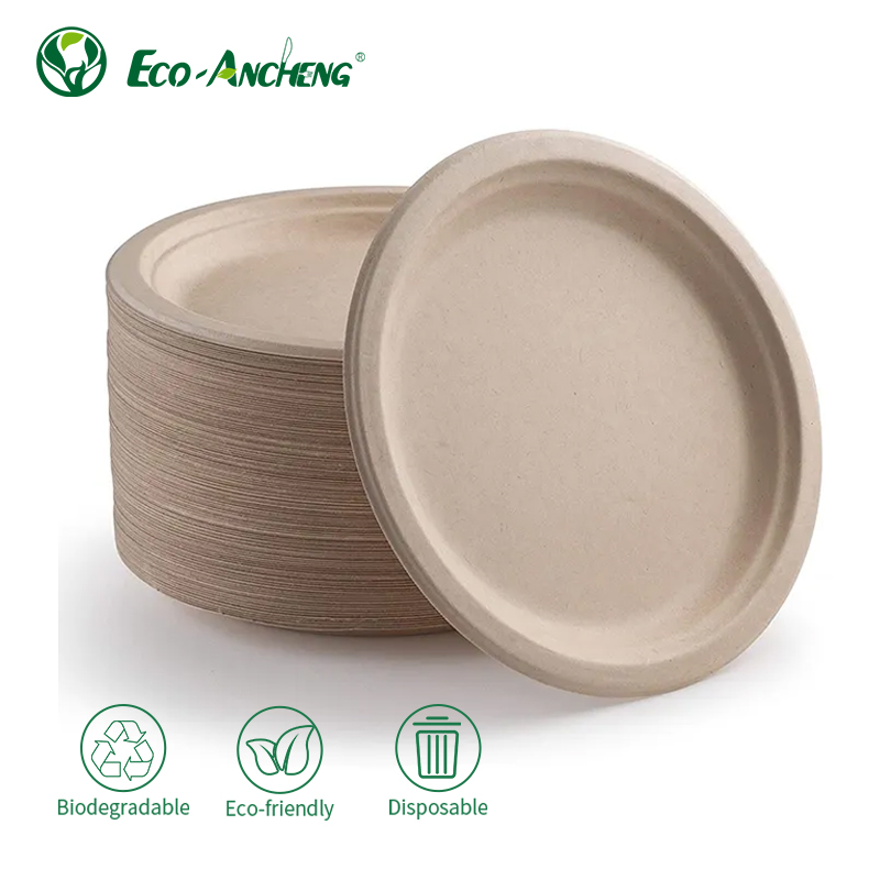 Restaurant Leakproof Compostable Sugarcane Round Pulp Plate Disposable Bagasse Plate