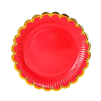 Assiettes en papier jetables à bord doré festonné, multicolores, couleur unie, pour anniversaire, mariage, baby shower, vaisselle de fête, vente en gros