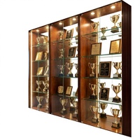 Vitrine murale personnalisée en bois pour trophées et récompenses, avec étagères en verre, pour salle scolaire