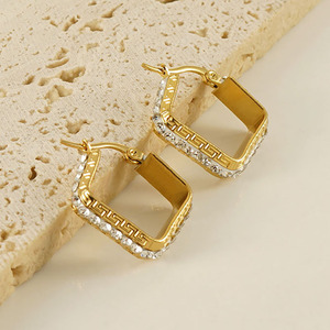 Geometric Hoop Earrings Gold Plated Zircon Channel Setting Party Jewelry - Product Image 1