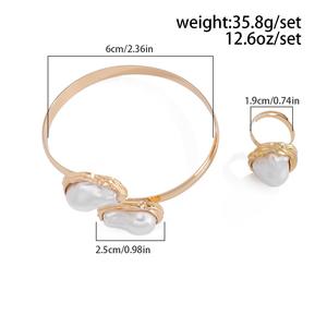 Collar de perlas con forma Barroca para mujer, conjunto de cadena de clavícula de aleación chapada en oro, joyería de moda para bodas, fiestas, compromisos - Product Image 5