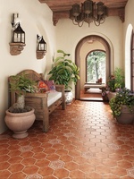 Brique hexagonale Carrelages de salle de bain rétro américain Carrelages muraux hexagonaux Cuisine balcon anti-dérapant Carrelages