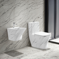 Ensemble WC et lavabo mural en céramique marbrée blanche, collection sanitaire en céramique, en promotion