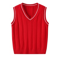 Nouveaux hauts sans manches en tricot torsadé 100 % polyester, style preppy à col en V pour garçons et filles, collection automne/hiver – Vente en gros