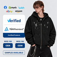 Vêtements personnalisables ODM OEM, usine source, prix de gros, sweat-shirt zippé à effet éclaboussures étoilées, veste urbaine hip-hop, vêtements d'extérieur