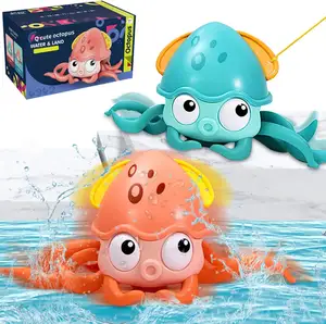 Octopus Bath Toy Crawling Amphibious Movable Bathtub Toy Windup Swimming Octopus Pull String Activity Toy for Kids Toddlers