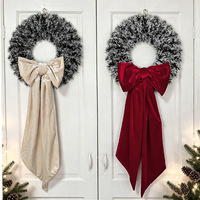 Couronne de Noël en velours avec longue queue et nœud, ruban festif pour décoration de porte d'entrée