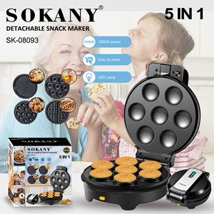เครื่องทำวาฟเฟิล 5 in 1 รุ่น SK08093 - เครื่องทำขนมเบลเยียมขนาดเล็ก ทำแซนวิช โดนัท พิซซ่า เค้ก ใช้ไฟฟ้า แผ่นเคลือบกันติด ถอดออกได้ - Product Image 2