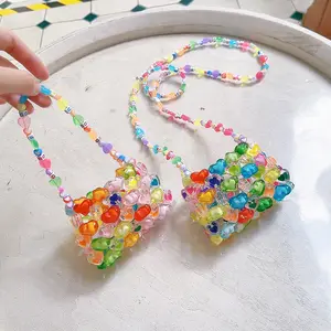 New Handmade Candy Colors Love Pearl Small Cute Beaded Handbag Heart Crossbody Bag For Kids NE1124