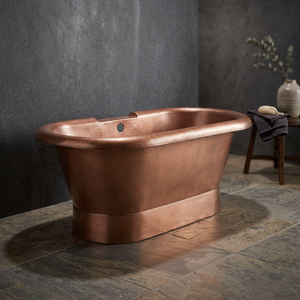 Baignoire rectangulaire classique en cuivre avec couvercle, finition patine émaillée indienne, pieds à griffes, vente en gros - Product Image 4