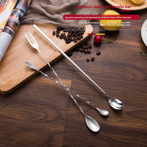 耐久性のある軽量モダンステンレススチールデュアルヘッドデュアル使用フラットウェアロングハンドルアイススプーン攪拌フォークカトラリーパーティー用 - Product Image 3