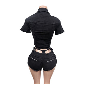 Completo Set <span class=keywords><strong>Jeans</strong></span> Donna 2026: Top Corto in Denim Sexy e Alla Moda + Shorts - Completo Due Pezzi Streetwear in Denim per Donna - Product Image 6