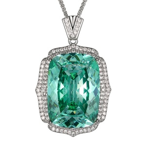 Trendy Bright Finish Eco-friendly <b>Copper</b> Jewelry 20*28mm Paraiba Green Cubic Zirconia Pendant Necklace for Female Wedding - Product Image 1