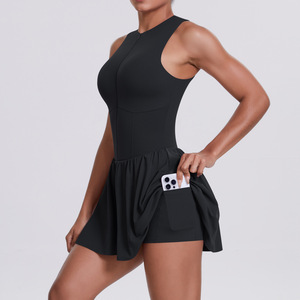 Robe de sport sans manches unie grande taille pour femme, coupe ajustée, avec taille haute élastique et poche, idéale pour la gym et le fitness - Product Image 5