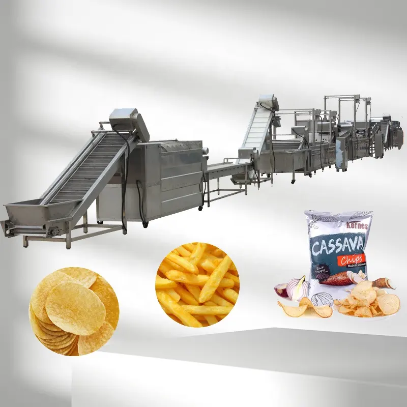 Sıcak satış manyok taze parmak patates cipsi yapma makinesi tam otomatik endüstriyel dondurulmuş fransız kızartma üretim hattı