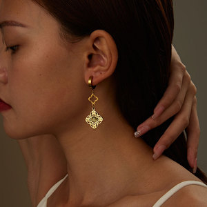 Pendientes de aro con diseño de flores vintage para mujer, estilo palaciego, joyería de acero inoxidable galvanizado retro, regalo de Navidad - Product Image 3