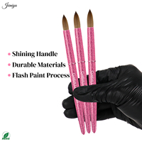 Ensemble de pinceaux à ongles en acrylique Kolinsky de haute qualité avec manche métallique rose pailleté pour manucure et salons de beauté (commande en gros)