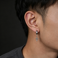 Boucles d'oreilles pendantes rétro en forme de croix, éléphant, étoile de mer et hibou, design tendance et polyvalent pour homme, bijoux en acier inoxydable, vente chaude