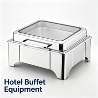 Plat de service rectangulaire en acier inoxydable de qualité alimentaire avec couvercle en verre trempé, chauffe-plat commercial pour buffet, idéal pour hôtels et mariages