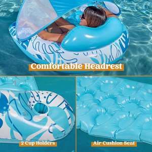 New Custom <b>Inflatable</b> <b>Floating</b> Water Sunscreen U-shaped Seat with Sunshade Canopy <b>Inflatable</b> Sofa Lounger Wholesale - Product Image 1
