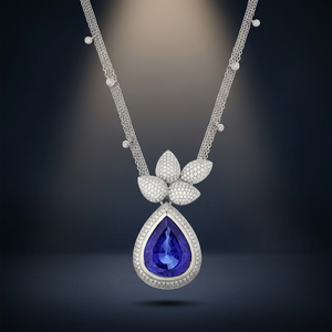 Collier de luxe pour femme avec pendentif saphir, plaqué or 18 carats et rhodium, serti de diamants en forme de goutte d'eau, chaîne serpent - Product Image 3