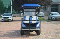 Voiture de golf électrique bleue 6 places à fonctionnement silencieux, structure robuste, batterie au lithium, vitesse 30-50 km/h, autonomie 90 km, moteur 7,5 kW