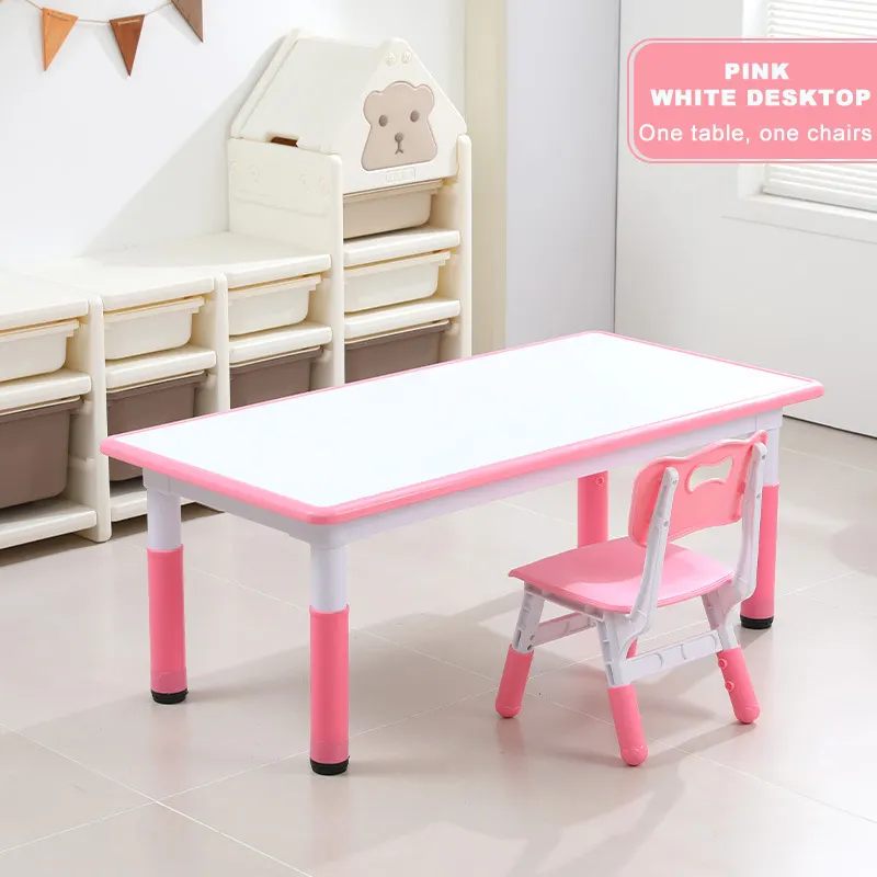 키즈 테이블과 의자 세트 높이 조절 가능한 유아 책상 4 인용 학교 학습 테이블 및 의자 세트 소녀 및 소년 2-10 세