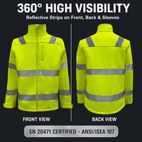 Veste de sécurité réfléchissante fluorescente SOFTSHELL, logo personnalisable, respirante, chaude, en polaire, vêtements de travail, col montant