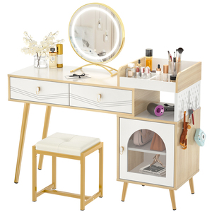 Specchio da Trucco Moderno Eco-Friendly con Luci e Presa di Corrente, 3 Colori, Luminosità Regolabile, Cassetti Contenitore per Cosmetici - Product Image 1