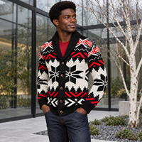 Cardigan en tricot jacquard à col châle motif flocon de neige pour homme, à manches longues, boutonné sur le devant, épais et chaud pour l'hiver, OEM ODM