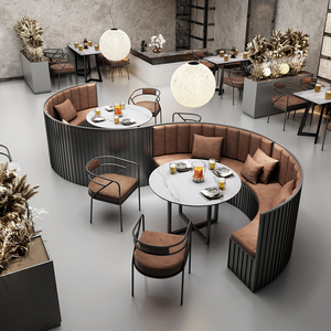 Solución Integral para Restaurantes: Juego de Mesa de Mármol Sintético con Asientos Curvos Modulares para Proyectos de Hostelería, Sofá para Cabinas - Product Image 4