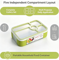 Boîte à lunch à 5 compartiments avec joint d'étanchéité, récipient alimentaire anti-fuite pour les employés de bureau, les voyages, les pique-niques et la préparation quotidienne des repas