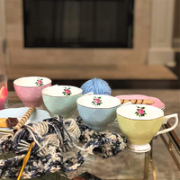 Tasses à latte en porcelaine fine à motifs floraux, ensembles de tasses à thé et soucoupes multicolores, livraison directe