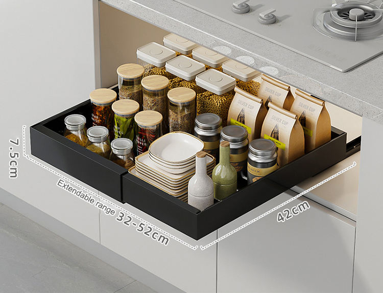 ถาดเก็บของแบบยืดหดได้ สีดำ ขนาดใหญ่