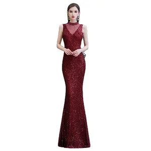 Neckline V Neck Wine Red Shiny Sequin Evening Prom Dress
