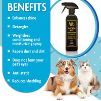 Après-shampoing en spray pour animaux de compagnie sous marque privée : Brillance, réduction de la perte de poils, spray sans rinçage léger pour chiens, chats et chiots, spray démêlant