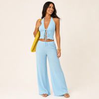 Ensemble 2 pièces pour femme : haut court dos nu à nouer et pantalon large – Idéal pour l'été, la plage, les vacances ou la détente