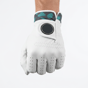 Gant de golf en PU pour homme, main gauche, blanc avec poignet camouflage, antidérapant, fermeture auto-agrippante, compatible écran tactile, respirant - Product Image 1