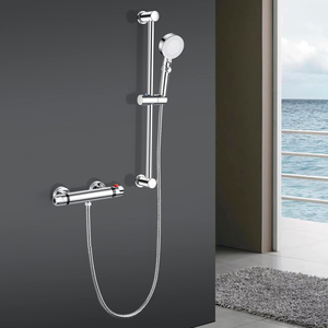 วาล์วผสมอุณหภูมิทองเหลืองชุบโครเมียม ก๊อกน้ำร้อนน้ำเย็น ฝักบัวแบบเรนชาวเวอร์ พร้อมก้านเลื่อน ดีไซน์ทันสมัย สำหรับโรงแรม อพาร์ทเมนท์ และห้องน้ำ - Product Image 2