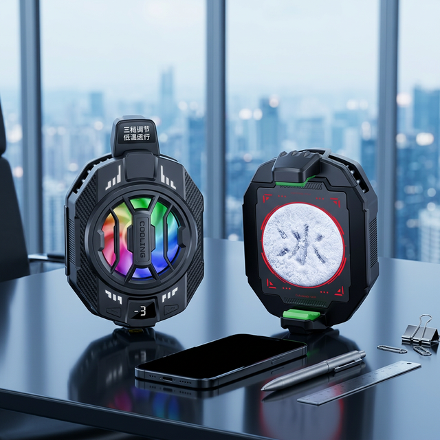 Blue Diary Three-Speed Digital Display RGB Light Semiconductor Bed Cooling Back Clip Mobile Phone Radiator Colorful Lighting