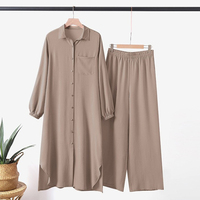 Ensembles Musulmans Style Simple Turquie Dubaï Abaya Femme Chemise Longue Modeste Ensemble Décontracté Blouse et Pantalon Tenues Islamiques