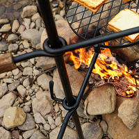 Support de cuisson extérieur pivotant en fer thermolaqué robuste, réglable en hauteur, portable, avec sac de rangement pour camping et barbecue