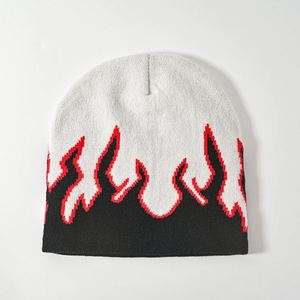 Chapeau en tricot flamme pour homme, chapeau de rue hip-hop, chapeau chaud en jacquard pour l'extérieur, chapeau contre le froid - Product Image 2